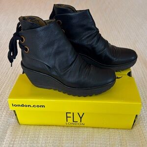 Fly London Black Yama Ankle Boots Size 38